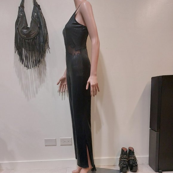 ๐ฅCHIC & SEXY๐ฅVTG Embroidered Mesh Insert Detail Jumpsuit In Black - Picture 7 of 16